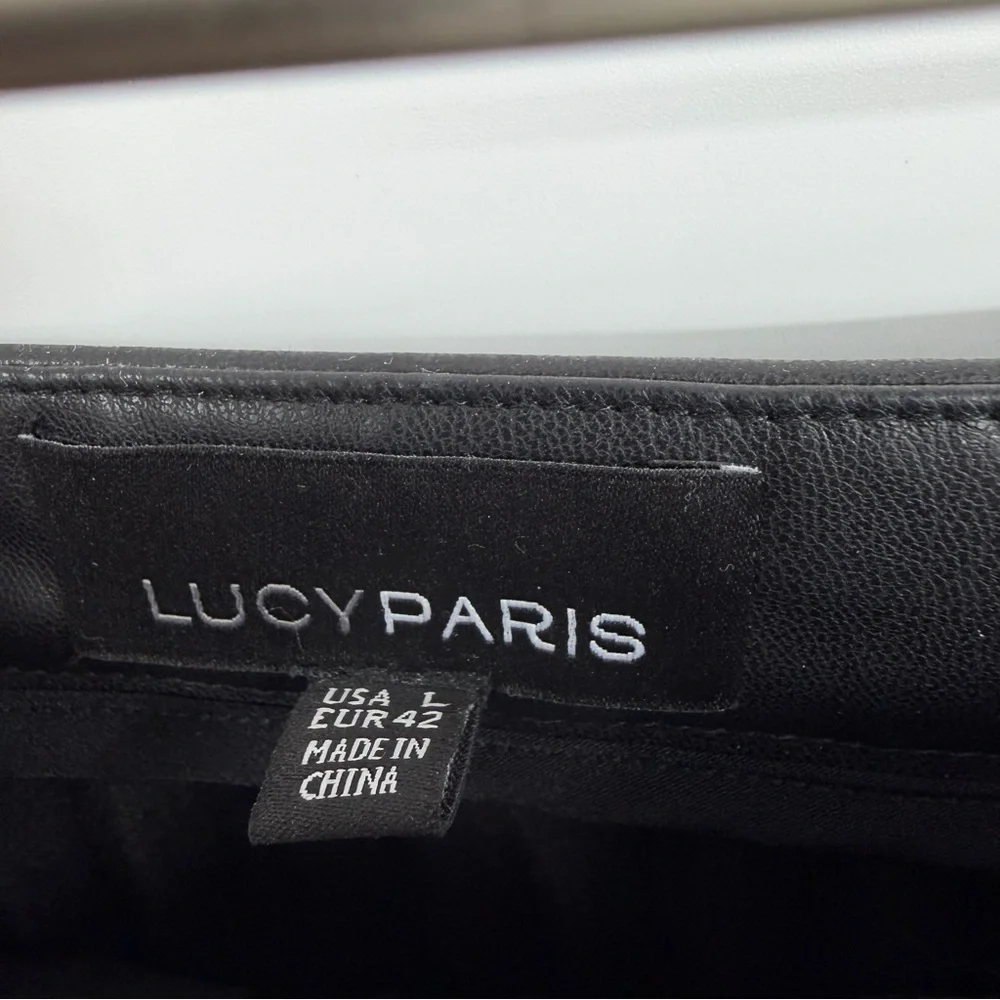 Lucy Paris pleated midi skirt faux leather sz L‎ black